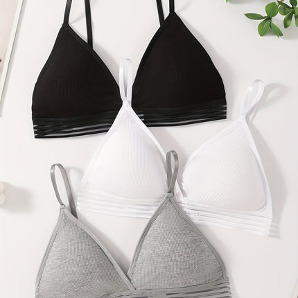 3pcs Ribbed Wireless Bra Set