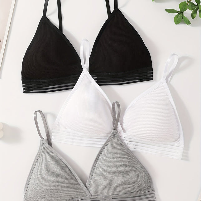 3pcs Ribbed Wireless Bra Set