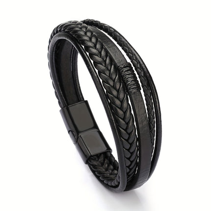 European & American Faux Leather Woven Bracelet