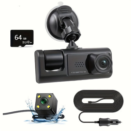 3-Channel HD Dash Cam with Night Vision & Parking Mode