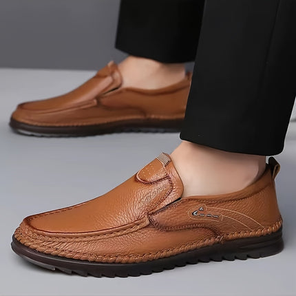 Solid Color Leather Slip-On Loafers