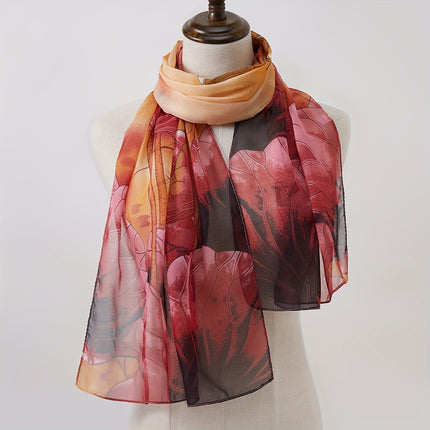 Lotus Print Chiffon Scarf for Women