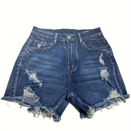 Ripped Hem Denim Shorts
