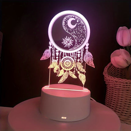 Cozy Warm LED Night Light with 3D Dream Catcher Design - USB Powered, Perfect for Home Decor - Monti Bargains