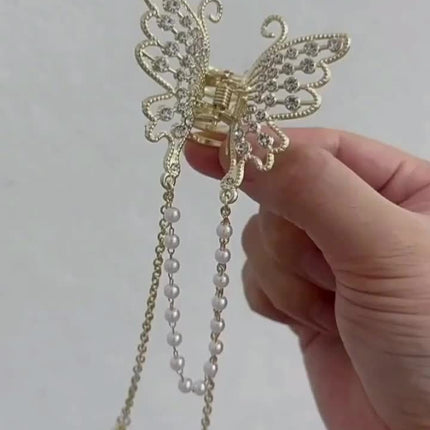 Elegant Rhinestone Butterfly Tassel Hair Clip