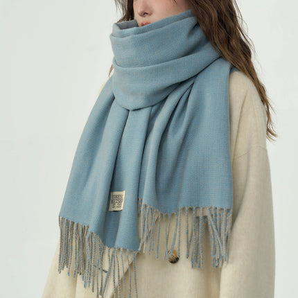 Double-Sided Two-Color Tassel Scarf