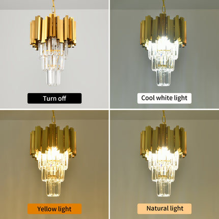 Golden 3-Tier Crystal Pendant Chandelier – Modern Elegance