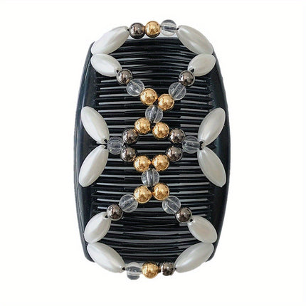 Women's Double-Sided Beaded Hair Comb – Elegant Ponytail Barrette