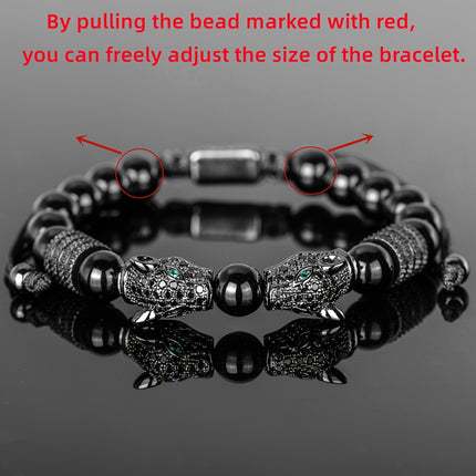 Men's Black Agate Leopard Head Bracelet Set