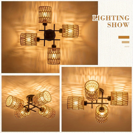 Bohemian 4-Light Semi Flush Ceiling Fixture - Handwoven Charm