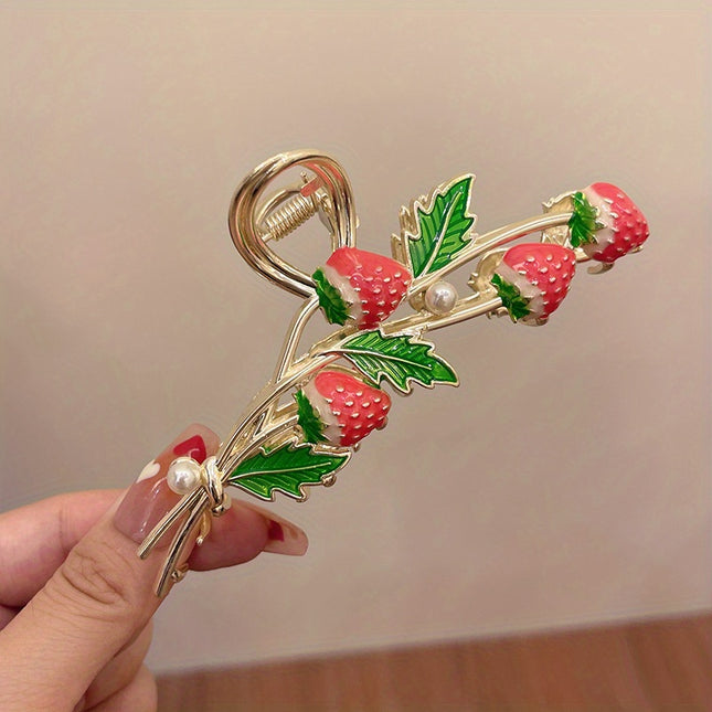 Trendy Strawberry Hair Claw – Stylish Metal Clip
