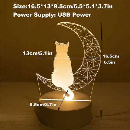 USB-Powered 3D Moon Cat Night Light – Cute Animal Lamp