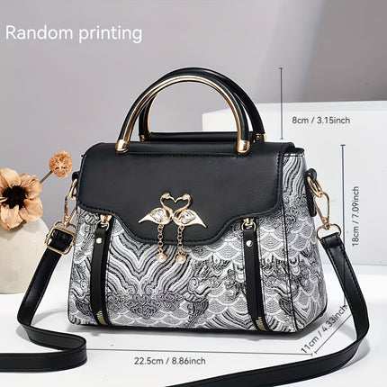Geometric Print Faux Leather Handbag