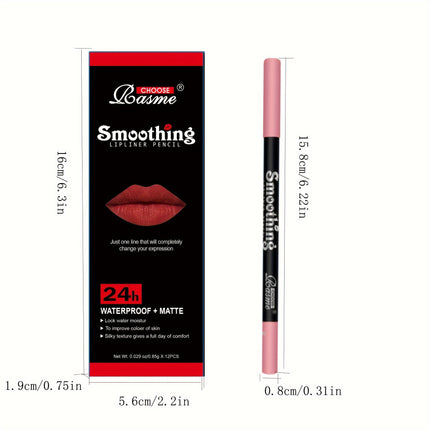 12-Color Matte Lip Liner Set - Long-Lasting, Non-Stick Cup, Natural Look for All Skin Tones