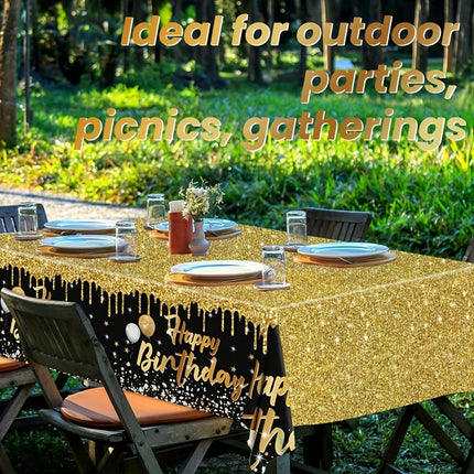 Elegant Black & Gold Birthday Tablecloth – Celebrate in Style!