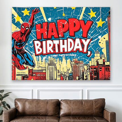 1pc Spider-Themed Polyester Happy Birthday Backdrop
