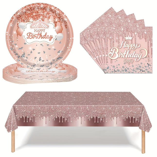 41pcs Pink & Rose Golden Birthday Party Set