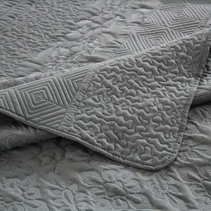 Reversible Quilted Floral Bedspread Set - 3-Piece