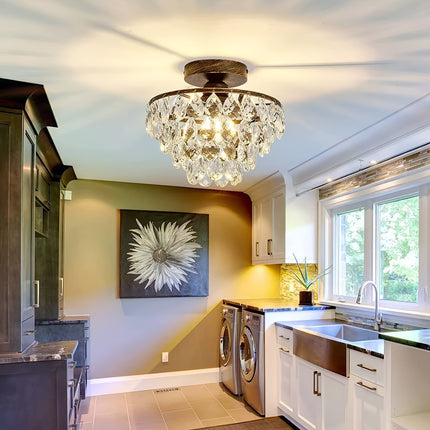 Elegant Golden Crystal Ceiling Light - E26 Flush Mount