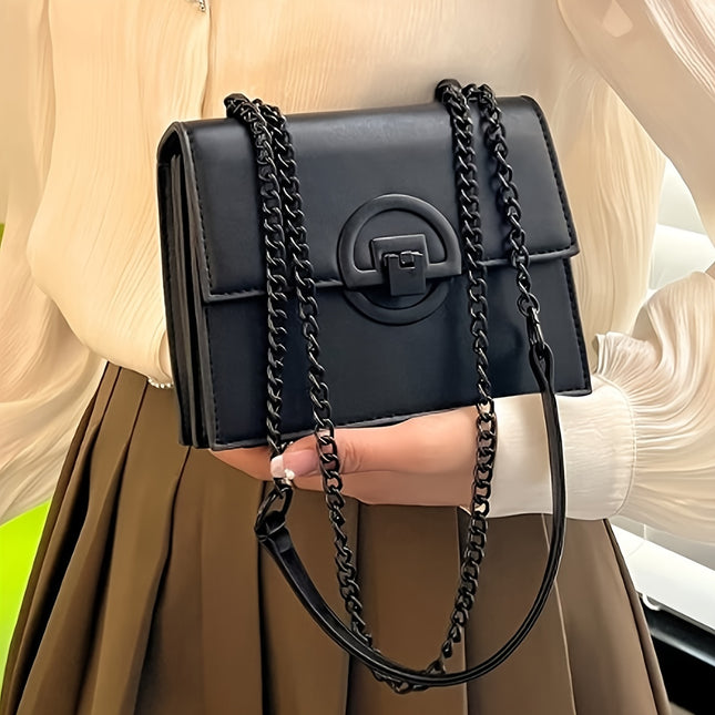 Black Square Textured Chain Shoulder Bag