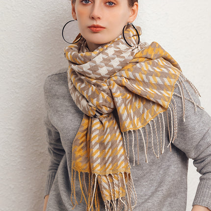 Luxurious Houndstooth Fringe Scarf