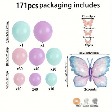 171 pcs Butterfly Balloon Garland Kit