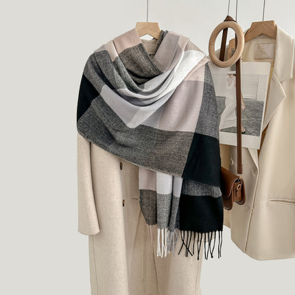 Cozy Plaid Tassel Cashmere Scarf