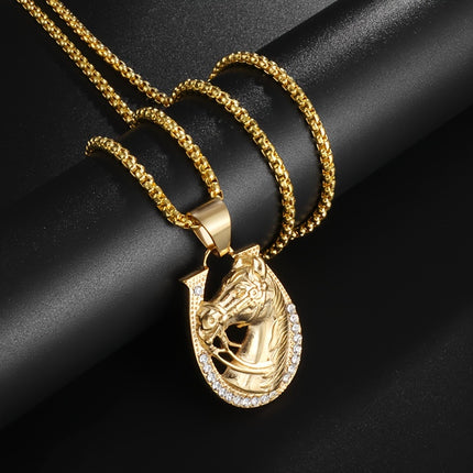 Golden Horse Head & Horseshoe Necklace