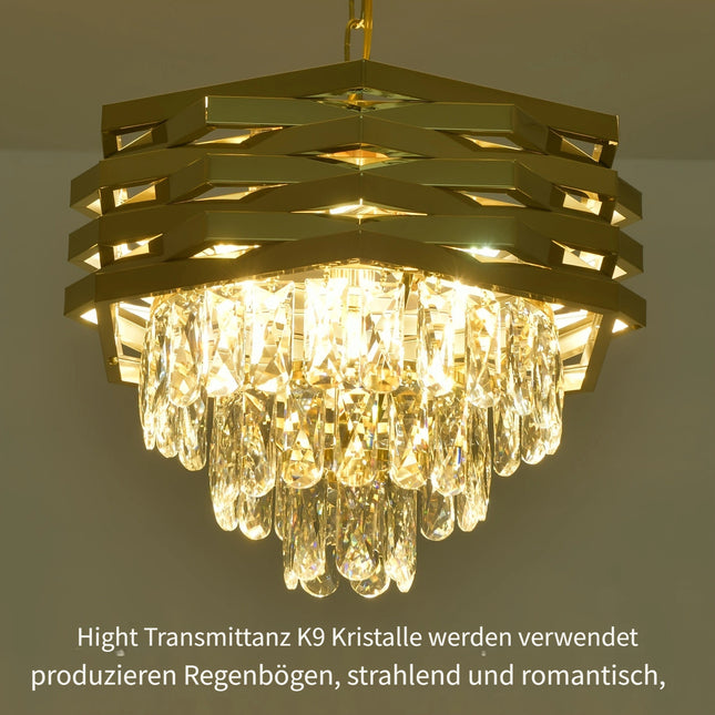 Golden 5-Light Crystal Chandelier – Modern Farmhouse Elegance