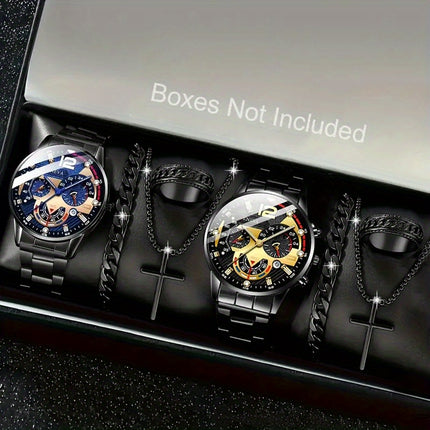 8pcs Men's Quartz Watch & Jewelry Set
