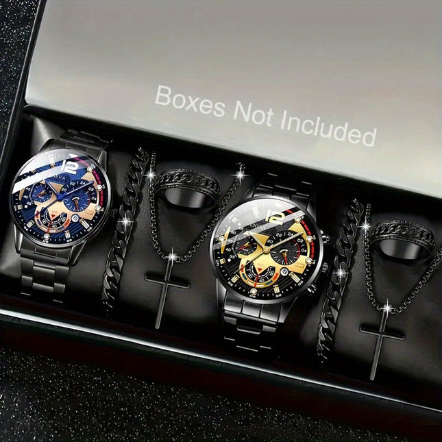8pcs Men's Quartz Watch & Jewelry Set