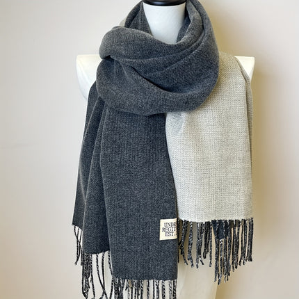 Double-Sided Two-Color Tassel Scarf