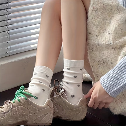 Women's Heart Print Crew Socks (5 Pairs)