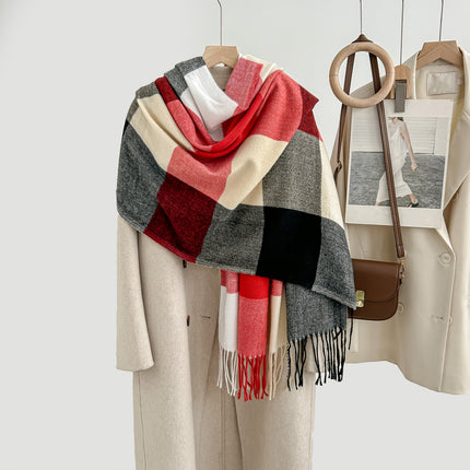Cozy Plaid Tassel Cashmere Scarf