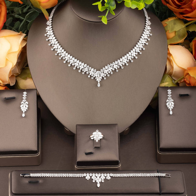 Elegant Leaf-Cubic Zirconia Jewelry Set