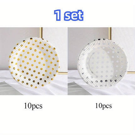 Elegant Golden & Silvery Foil Birthday Cake Plates Set