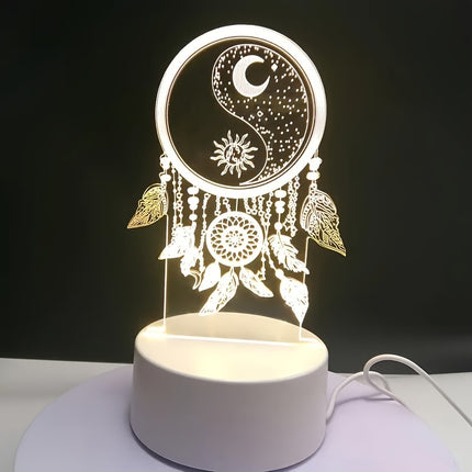 Cozy Warm LED Night Light with 3D Dream Catcher Design - USB Powered, Perfect for Home Decor - Monti Bargains