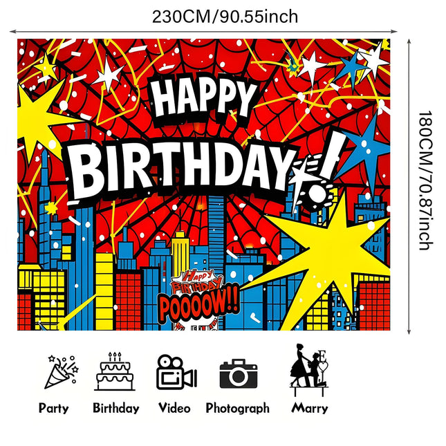 Spider Superhero Happy Birthday Backdrop