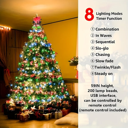 USB-Powered LED Christmas Tree Lights - 8 Modes