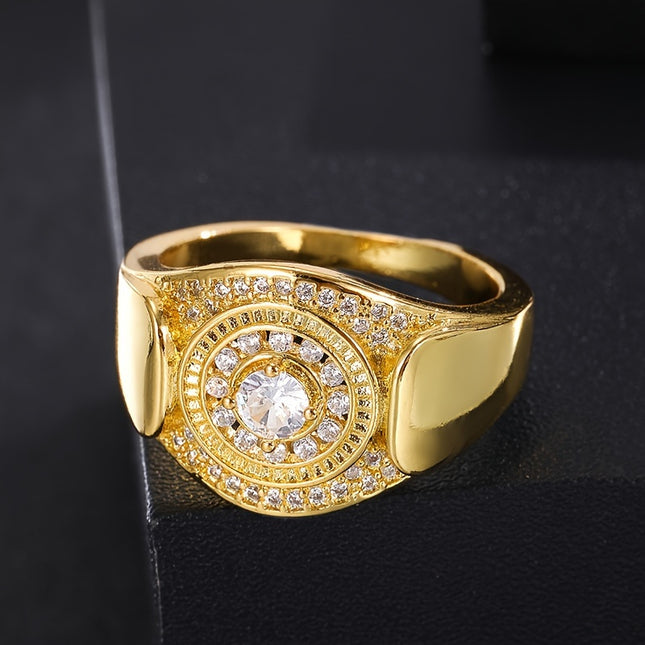 Golden-Tone Men's Ring with Cubic Zirconia