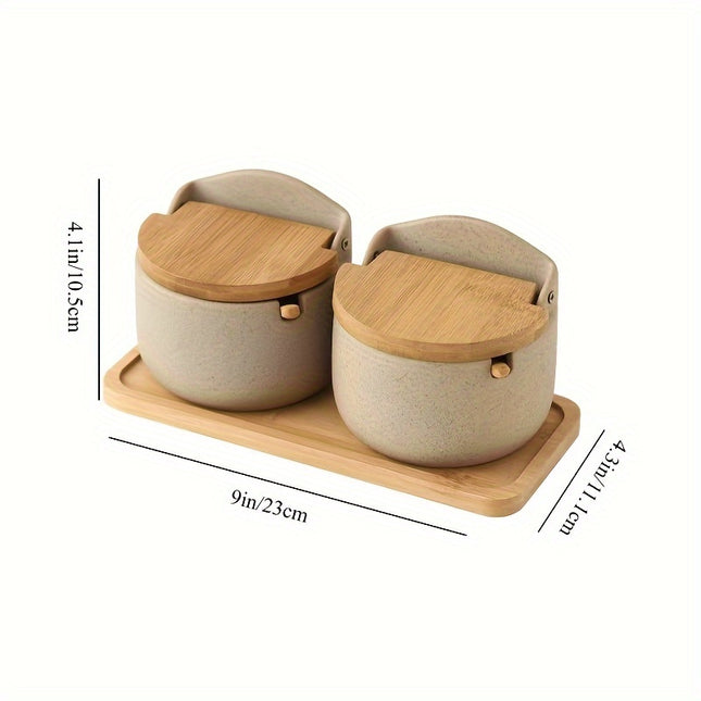 Ceramic Seasoning Pot Set with Tray