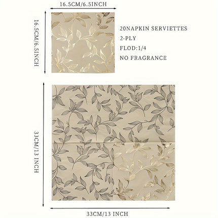 20pcs Golden Leaf Pattern Square Paper Napkins