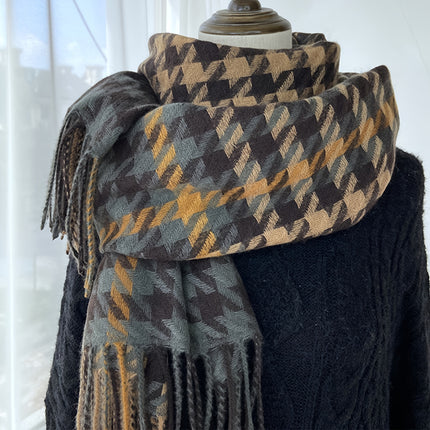 Luxurious Houndstooth Fringe Scarf