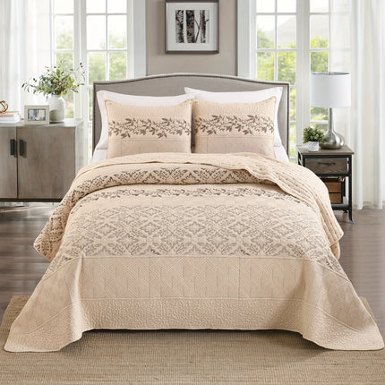 Reversible Quilted Floral Bedspread Set - 3-Piece