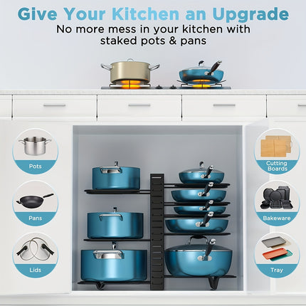 Upgraded 8-Tier Metal Pot Rack with Hooks