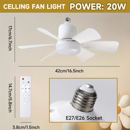 Modern Ceiling Fan with Dimmable LED Light & Remote