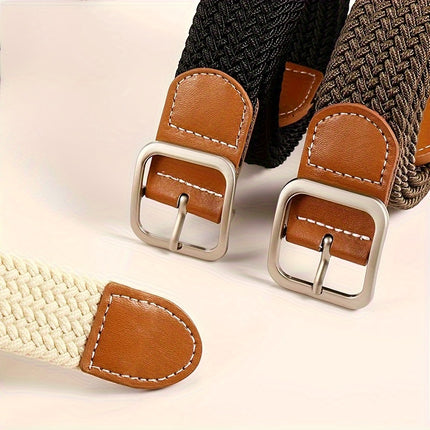 Elastic Braided Belt with Square Buckle