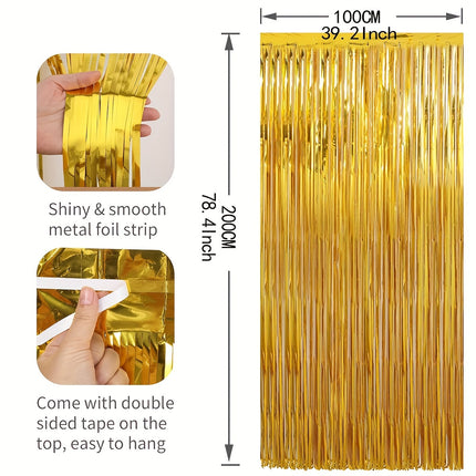 2 Packs Set of Foil Streamer Fringe Backdrop & Tinsel Metallic Decoration
