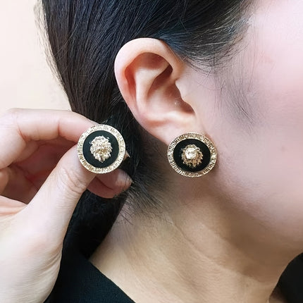 Vintage Geometric Lion Head Studs