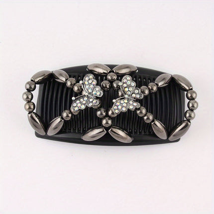 Women's Double-Sided Beaded Hair Comb – Elegant Ponytail Barrette